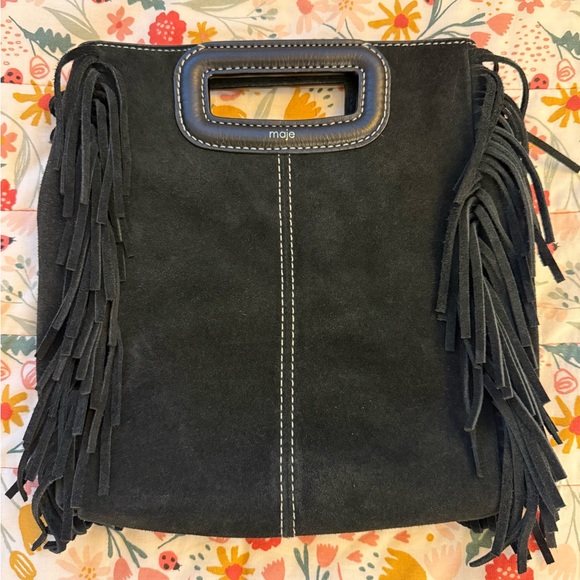 Maje Black Suede Fringe Bag - Picture 2 of 3